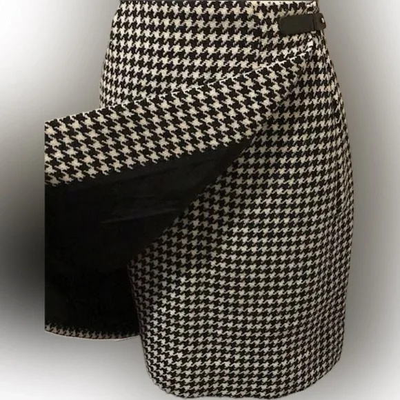 VINTAGE Lauren Ralph Lauren Black and White Houndstooth 100% Wool Midi Skirt. - Picture 2 of 12